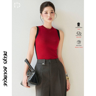 Áo Len Lông Thỏ Fleurdelys Nữ 2 Màu Đỏ Trắng Sát Nách Phối Đen Delys DLAL180