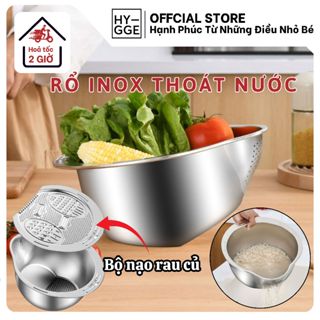  Rổ Inox 304 Có Lỗ Thoát Nước Vo Gạo Rửa Rau Tiện Dụng Kèm Nắp Tích Hợp Bộ Nạo Củ Quả Đa Năng 