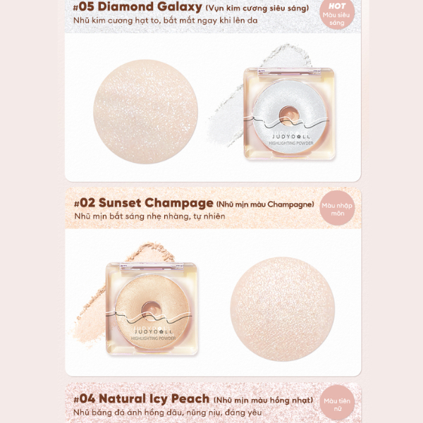 JUDYDOLL Phấn Bắt Sáng Màu Sắp Lấp Lánh Quyến Rũ Highlighting Powder
