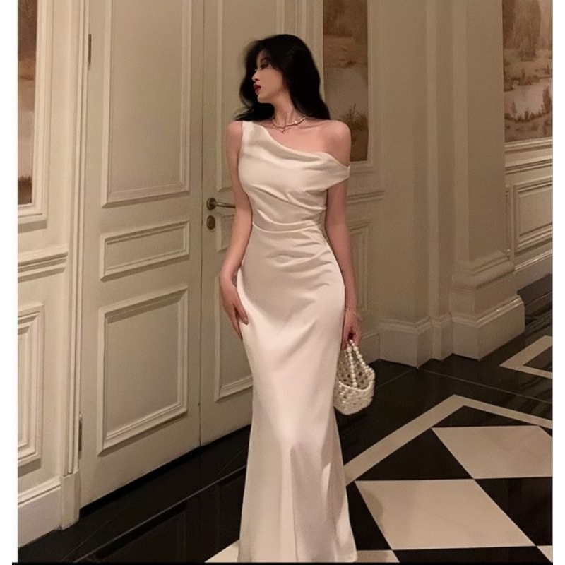 Váy Lụa Dáng Dài Trễ Vai Sang Chảnh - Đầm Lụa Dự Tiệc Joily Dress Silk | BigBuy360 - bigbuy360.vn