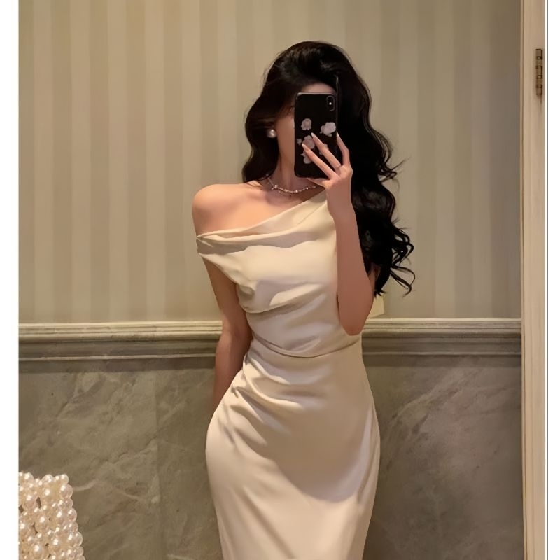 Váy Lụa Dáng Dài Trễ Vai Sang Chảnh - Đầm Lụa Dự Tiệc Joily Dress Silk | BigBuy360 - bigbuy360.vn