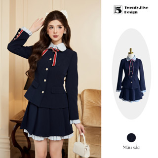 Set áo blazer thiết kế phối cổ nơ tiểu thư và chân váy xếp ly Twenty.Five (KL10+CL28) (Tách set)
