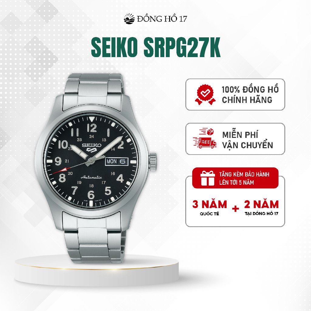 [Đồng Hồ 17] Đồng Hồ Cơ Seiko 5 Sports SRPG27K - Hàng Chính Hãng Full Box Bảo Hành Quốc Tế