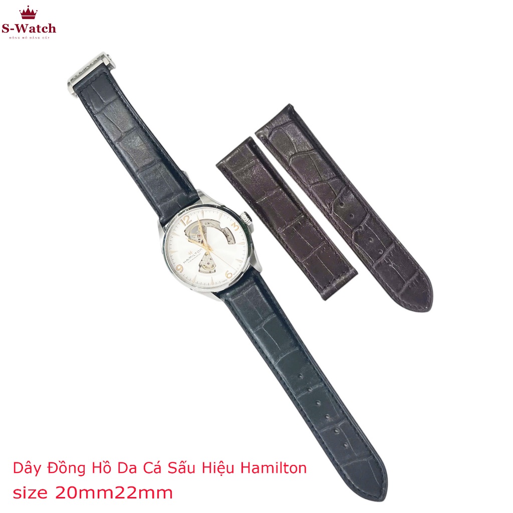 Dây Đồng Hồ Da Cá Sấu Hiệu Hamilton size 20mm,22mm( Giấu Dây)