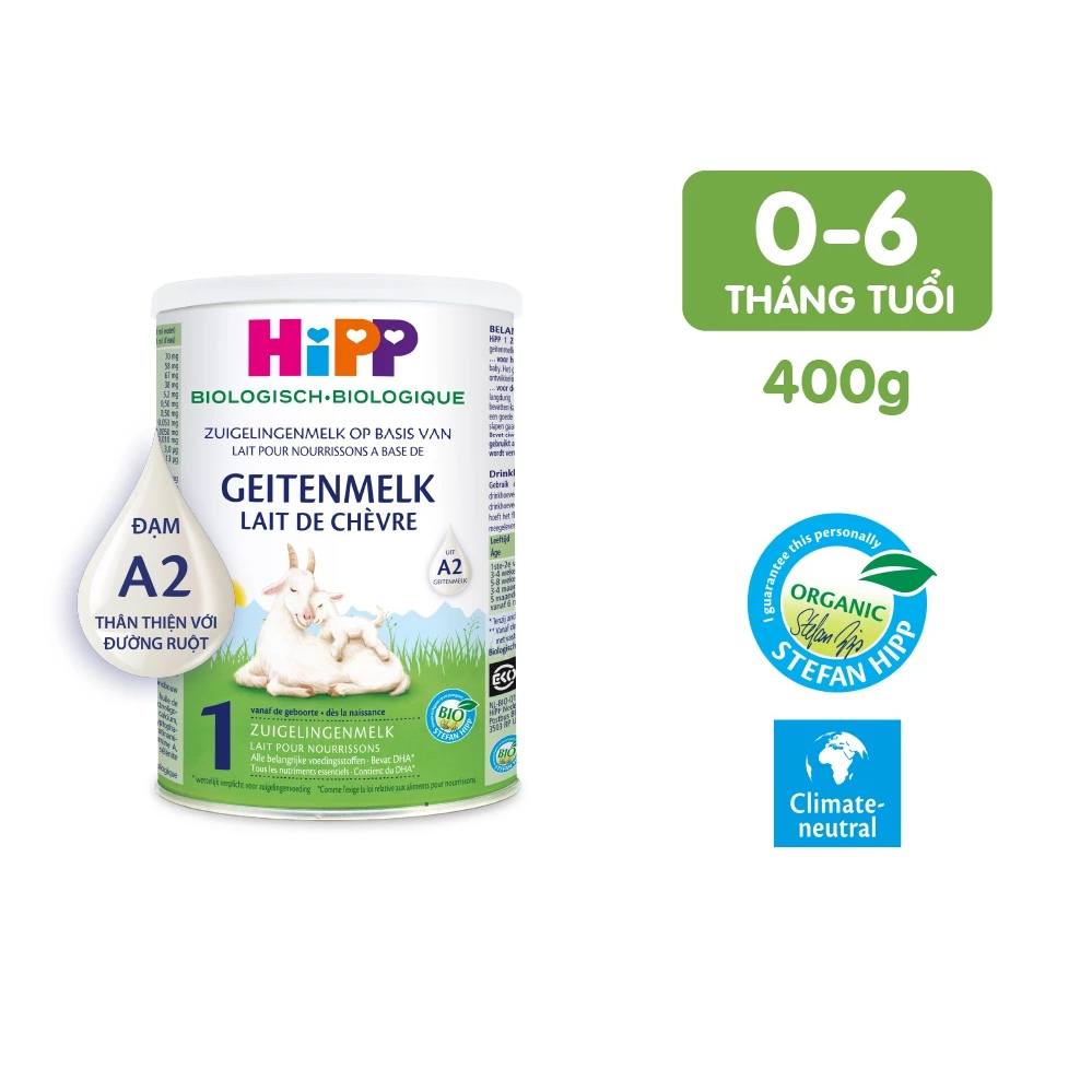 Sữa dê HiPP 1 Organic 400g - Giúp bé phát triển chiều cao, trí não, tăng cường hấp thu