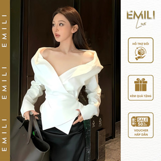 Áo sơ mi trễ vai dài tay Emili áo sơ mi dáng cách điệu phong cách Hàn Quốc [A68]