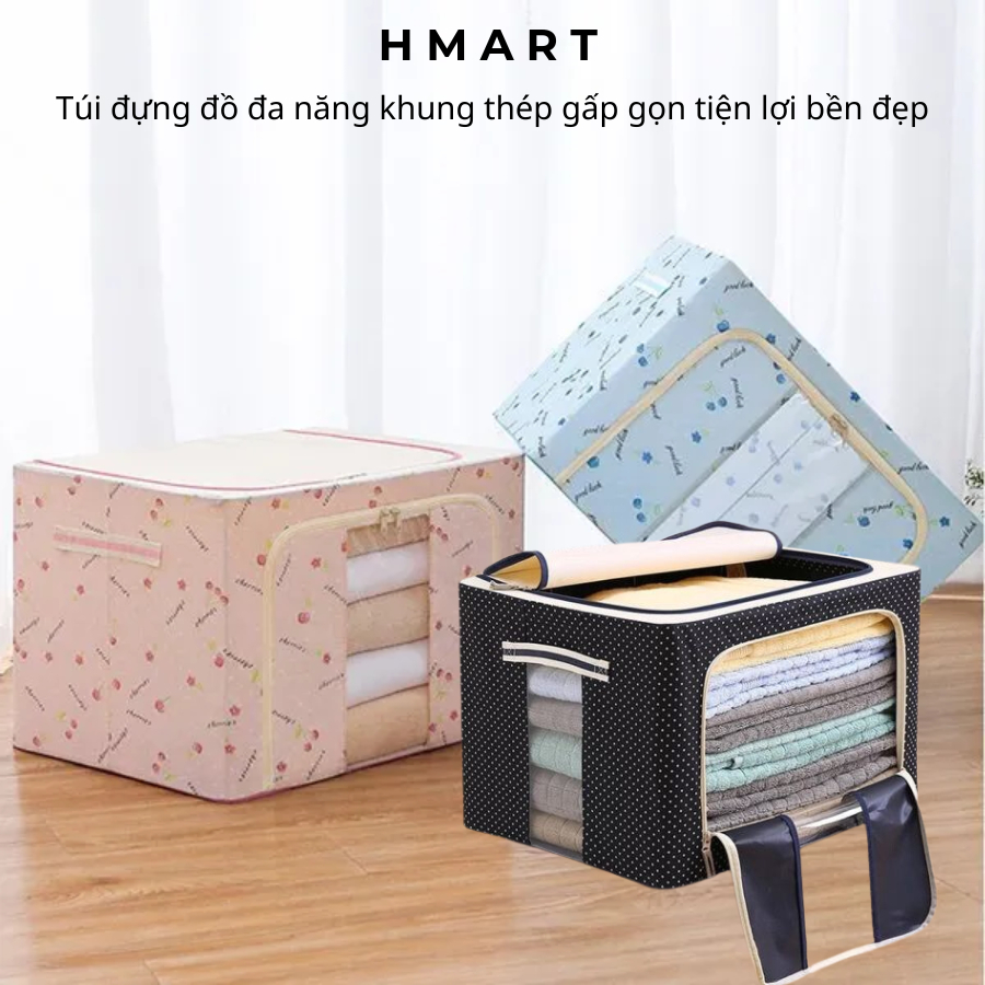 [XẢ HÀNG] Túi đựng quần áo Hmart Giỏ thùng vải đựng để quần áo đồ dơ bẩn khung thép giặt gấp gọn size to 66l 70l 100l