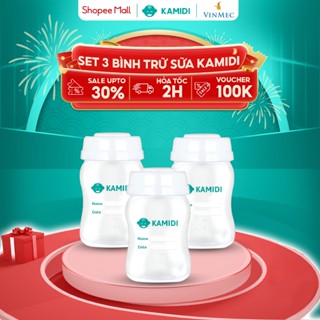 Set 3 Bình Trữ Sữa Kamidi Cổ Rộng Dung Tích 150ml Chất Liệu Nhựa PP Cao Cấp