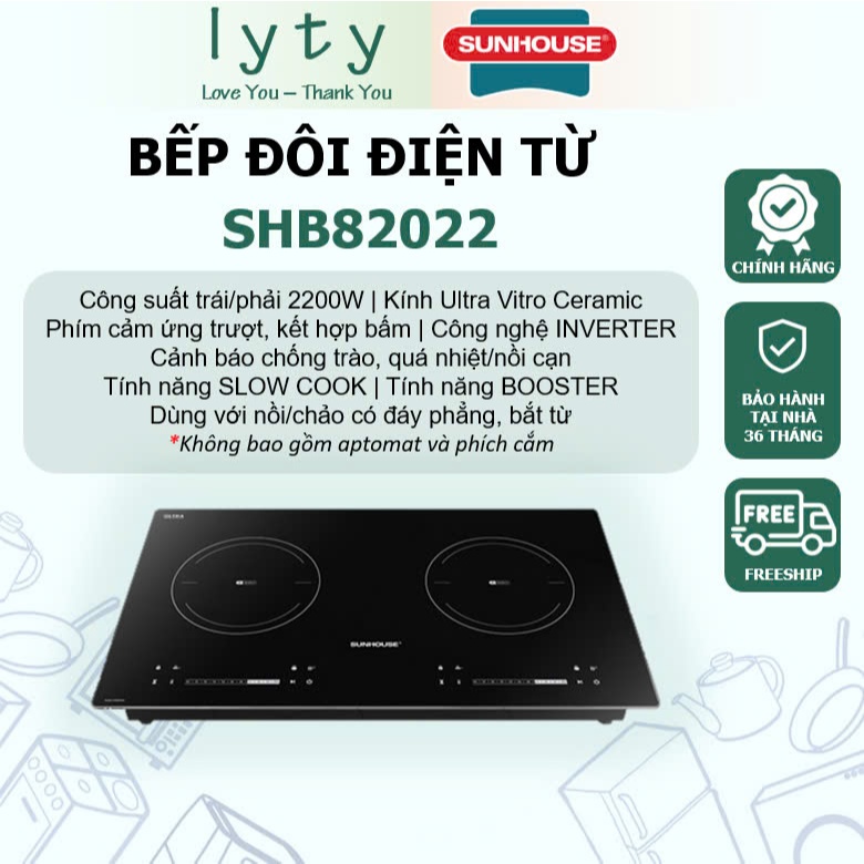 Bếp đôi điện từ Sunhouse SHB82022 [Bản mới tính năng Cao Cấp] Chính Hãng bảo hành Toàn Quốc 3 năm