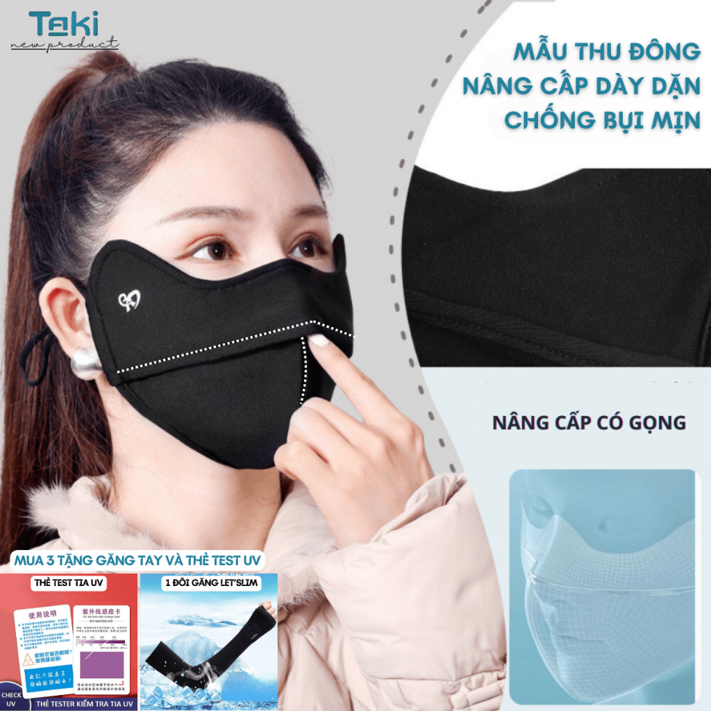 [Thu Đông UPF1000+] Khẩu trang chống tia UV, chống nắng chính hãng ENAIDE dày dặn vải lụa lót nỉ
