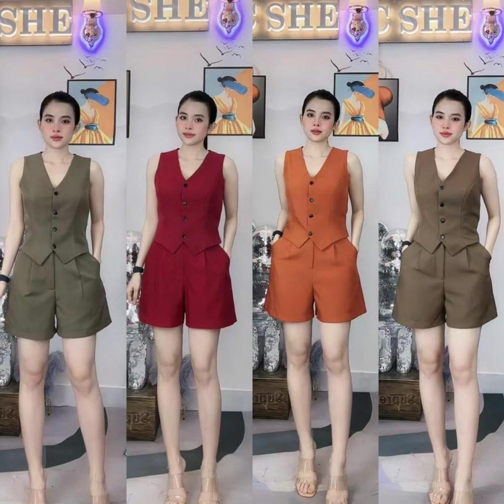 T270- Set áo gile 2 lớp quần đùi cotton lạnh nhẹ mát Mộc She Boutique Nữ