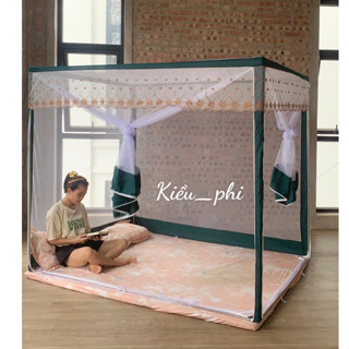 Mùng khung không khoan tường Kiều Phi - Màn chụp khung vuông inox 1m4, 1m6, 1m8, 2m2 ngủ xếp gọn