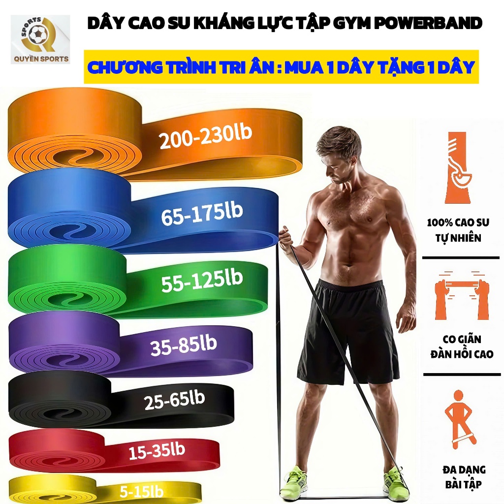 (xả cắt mã) Dây Kháng Lực tập gym loại dày nặng, Dây Tập cao su đa năng tập tay chân mông vai đùi