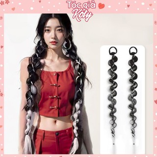 Tóc giả thắt bím dài light xám khói Koty, tóc tết giả thắt bính 70cm cho nữ TG430