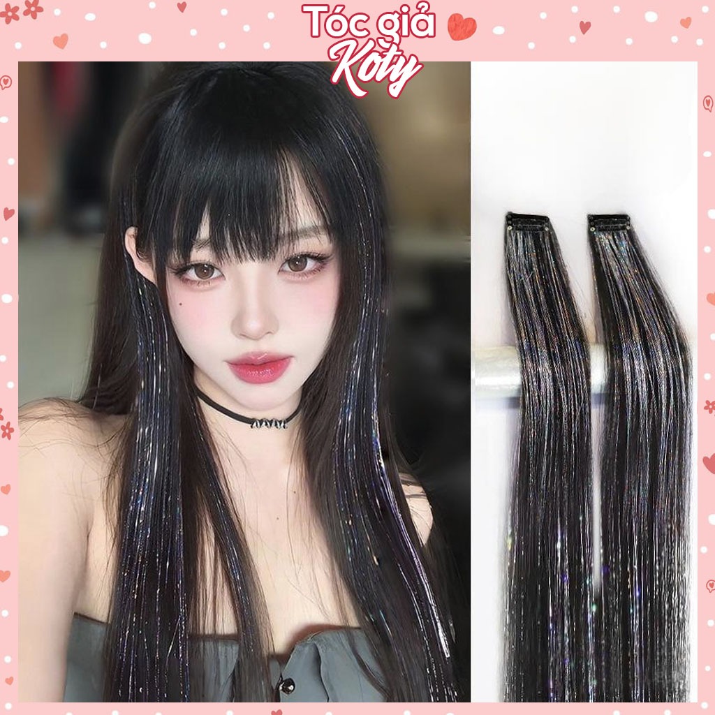  Kim tuyến mix tóc giả lấp lánh màu bạc tóc kẹp phím phối kim tuyến light trắng T680 