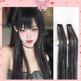 Kim tuyến mix tóc giả lấp lánh màu bạc, tóc kẹp phím phối kim tuyến light trắng T680