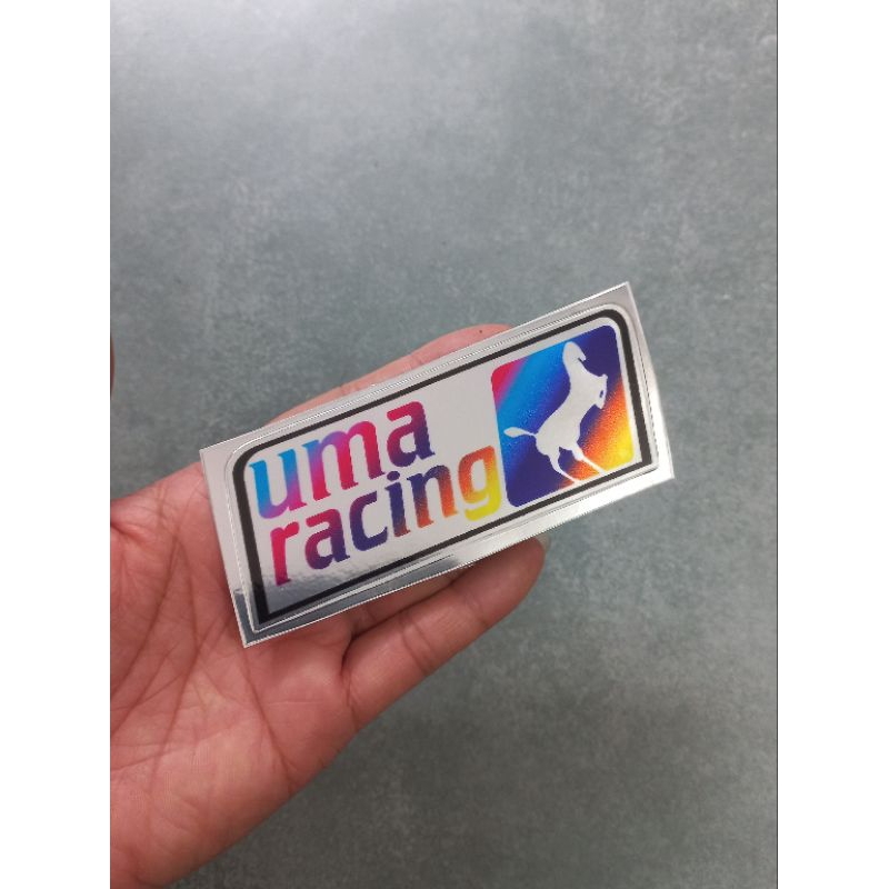 Tem dán chữ Uma Racing crom 9.5x3.7cm có sẵn keo dán