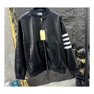 Áo Khoác Da PU Nam Thêu Thom Viền Tay Siêu Đẹp - Áo Bomber Thom Nam Chất Da Chống Tróc Hót hít  2024