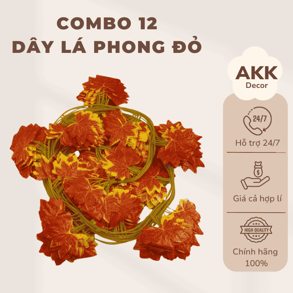 (Combo 12) Dây lá phong đỏ dài 2.4m 36 lá/dây trang trí siêu đơn giản và đẹp
