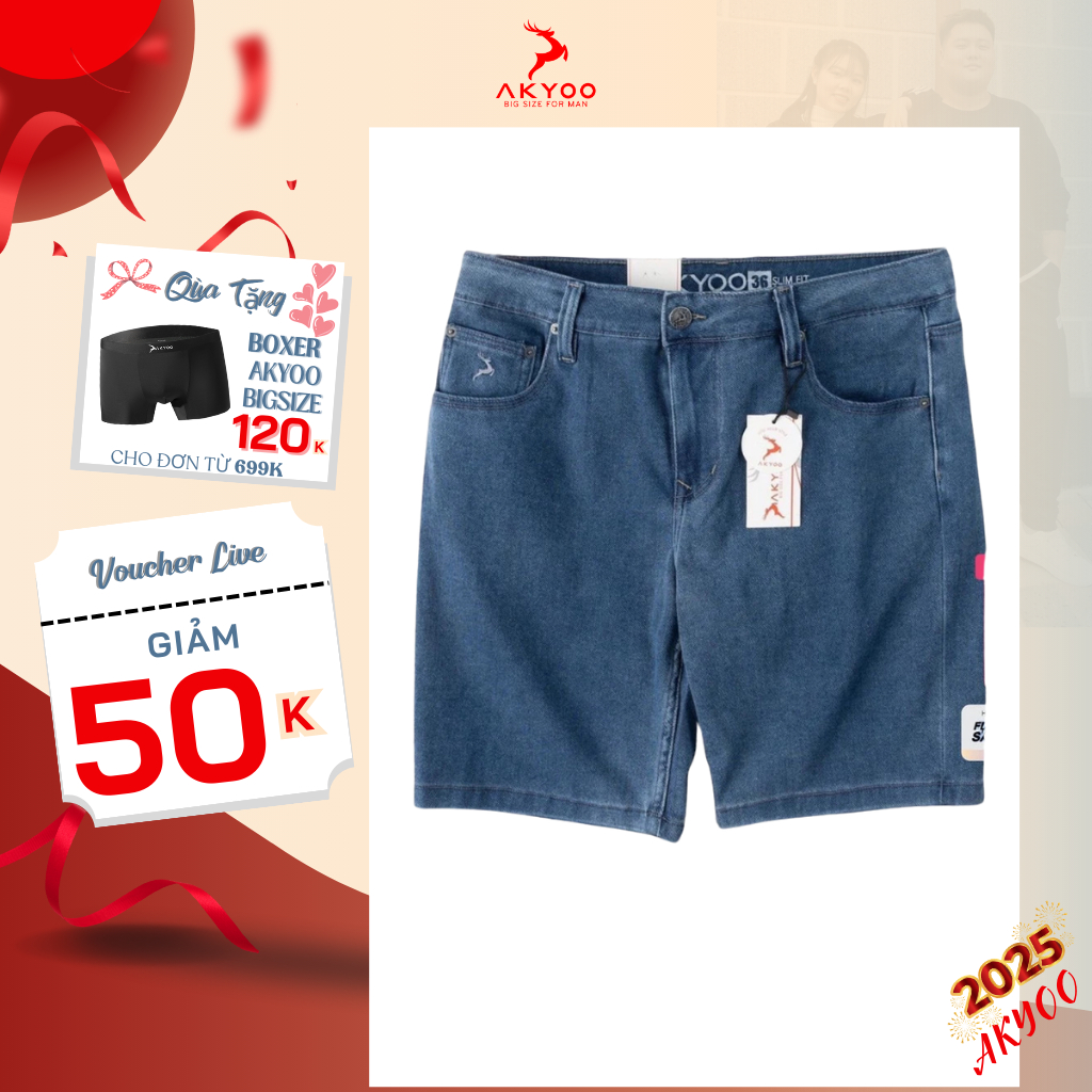 Quần Sooc Jean Big Size Nam 80-140kg AKYOO - Chất Jean Mền Mại Co Giãn 04 Chiều Size Đại Cho BigSize