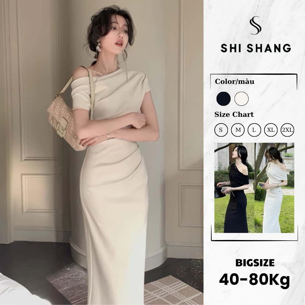 Váy body trễ vai thiết kế BIGSIZE dáng bút chì, đầm dự tiệc sự kiện chất Gold Nhật cách điệu sang chảnh Shi Shang