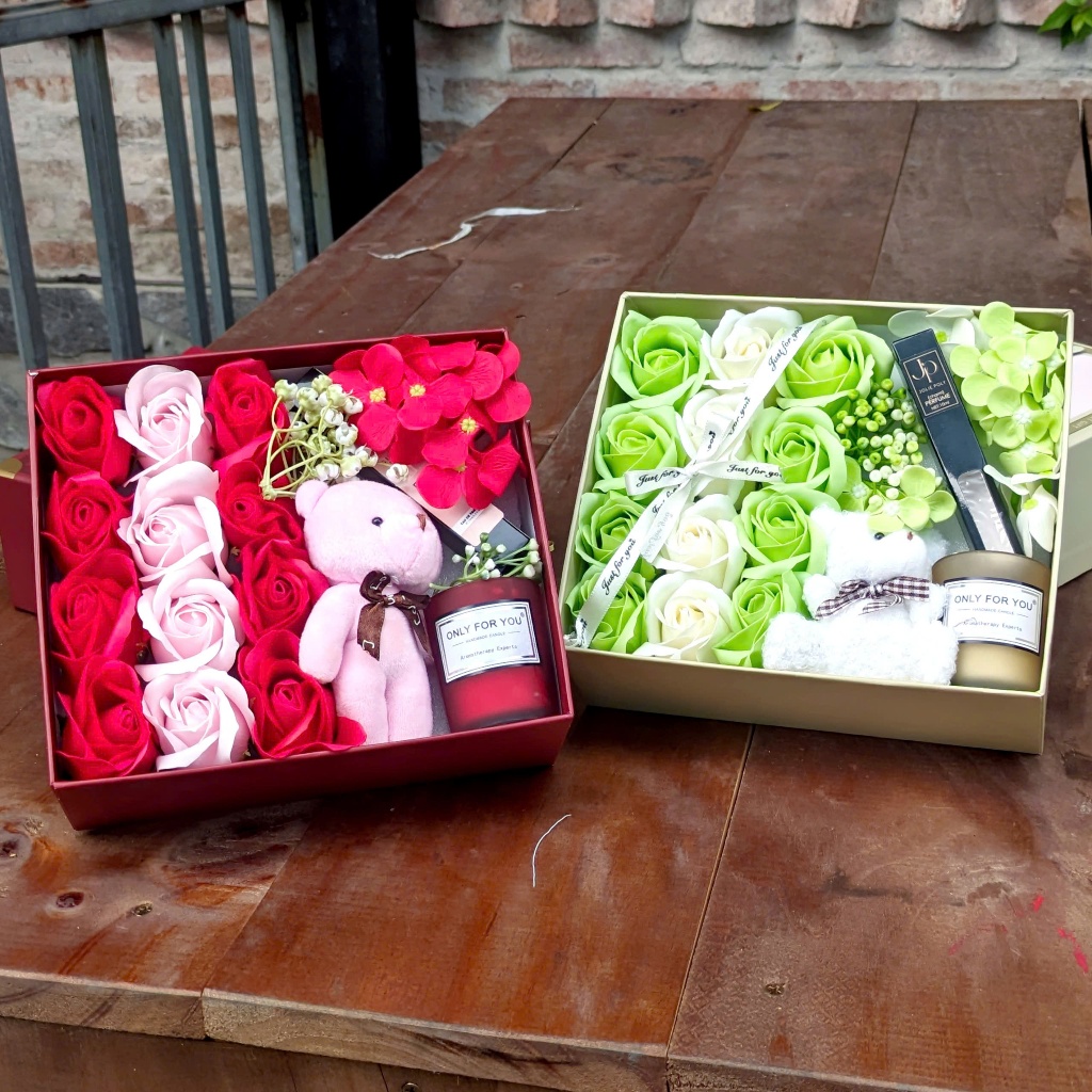 Hộp Quà Hộp Hoa QUA09 (Tặng Kèm Thiệp) Quà Tặng Ý Nghĩa 8/3, Sinh Nhật, Valentine