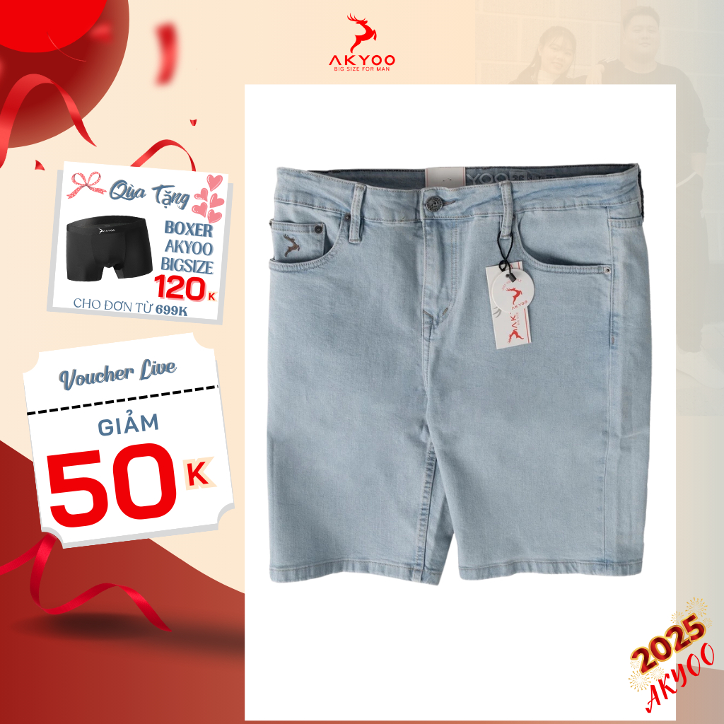 Quần Sooc Jean Big Size Nam 80-140kg AKYOO - Chất Jean Mền Mại Co Giãn 04 Chiều Size Đại Cho BigSize