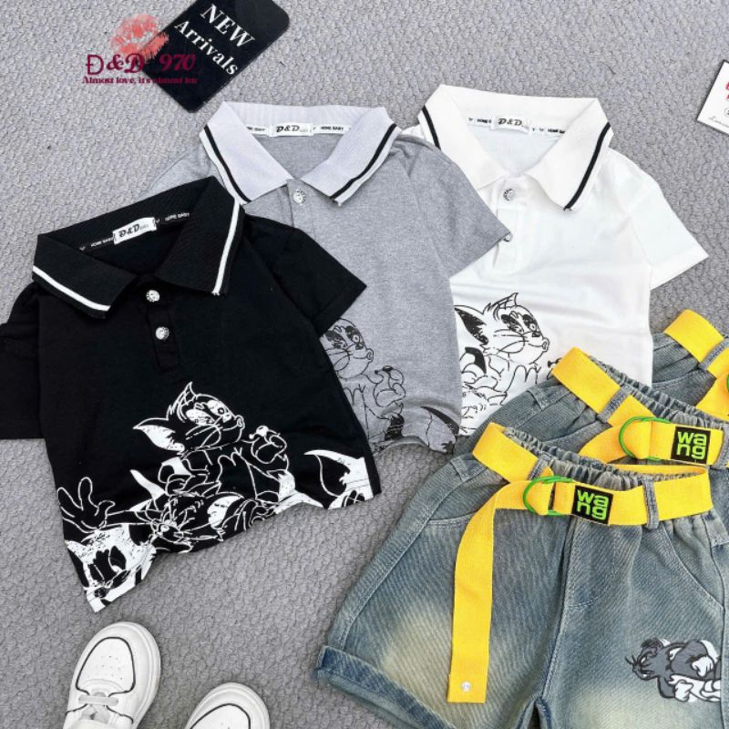 (10-28kg) Set áo tom and jerry quần jean bé trai