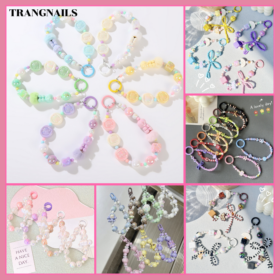 Dây đeo điện thoại full charm 2 móc Cute chuỗi hạt đeo phụ kiện móc chìa khoá túi xách không kèm phụ kien-TrangNails