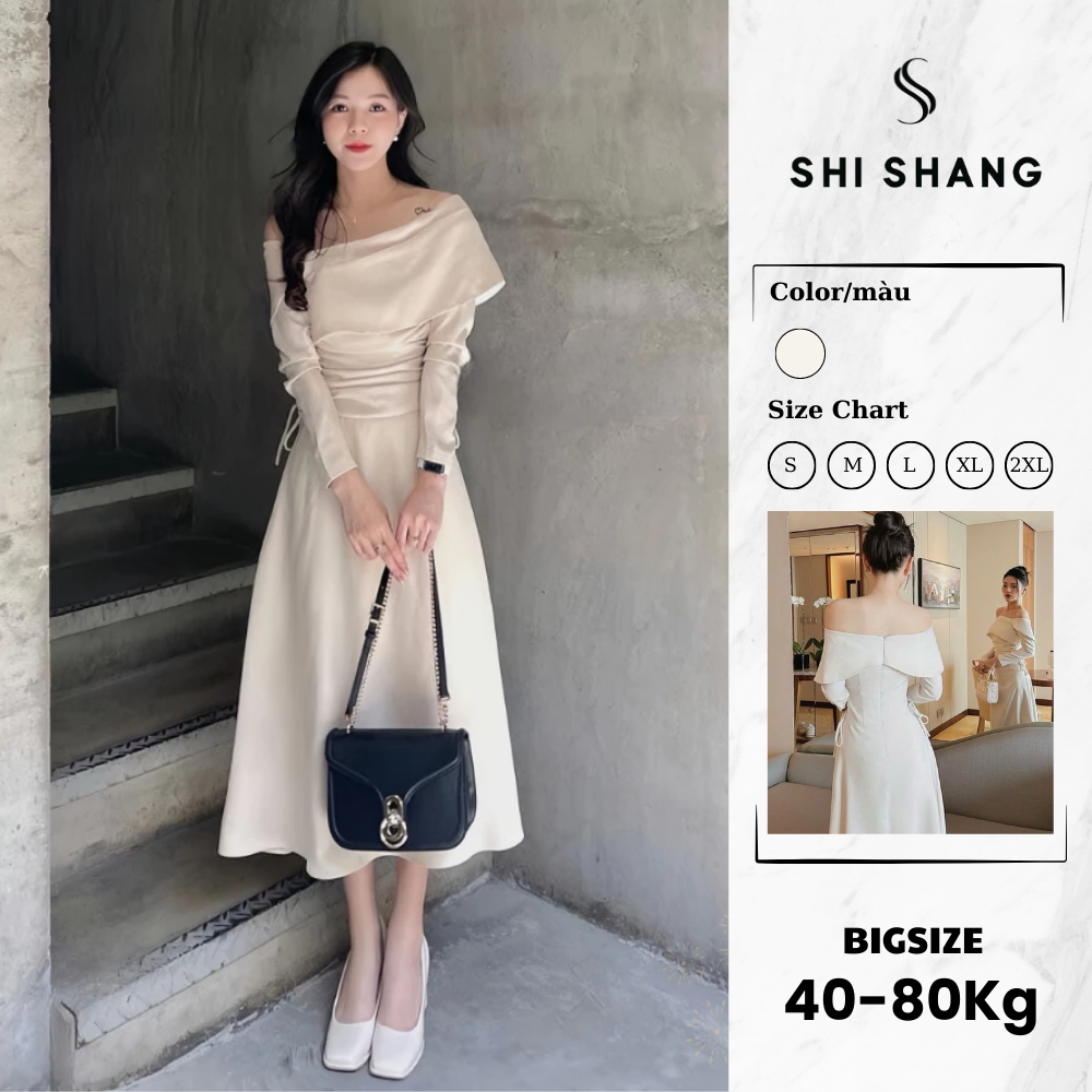  Váy Thiết Kế BIGSIZE Đầm Nữ Dáng Dài Trễ Vai Nhún Eo Chống Nhăn Tôn Dáng Shi Shang 