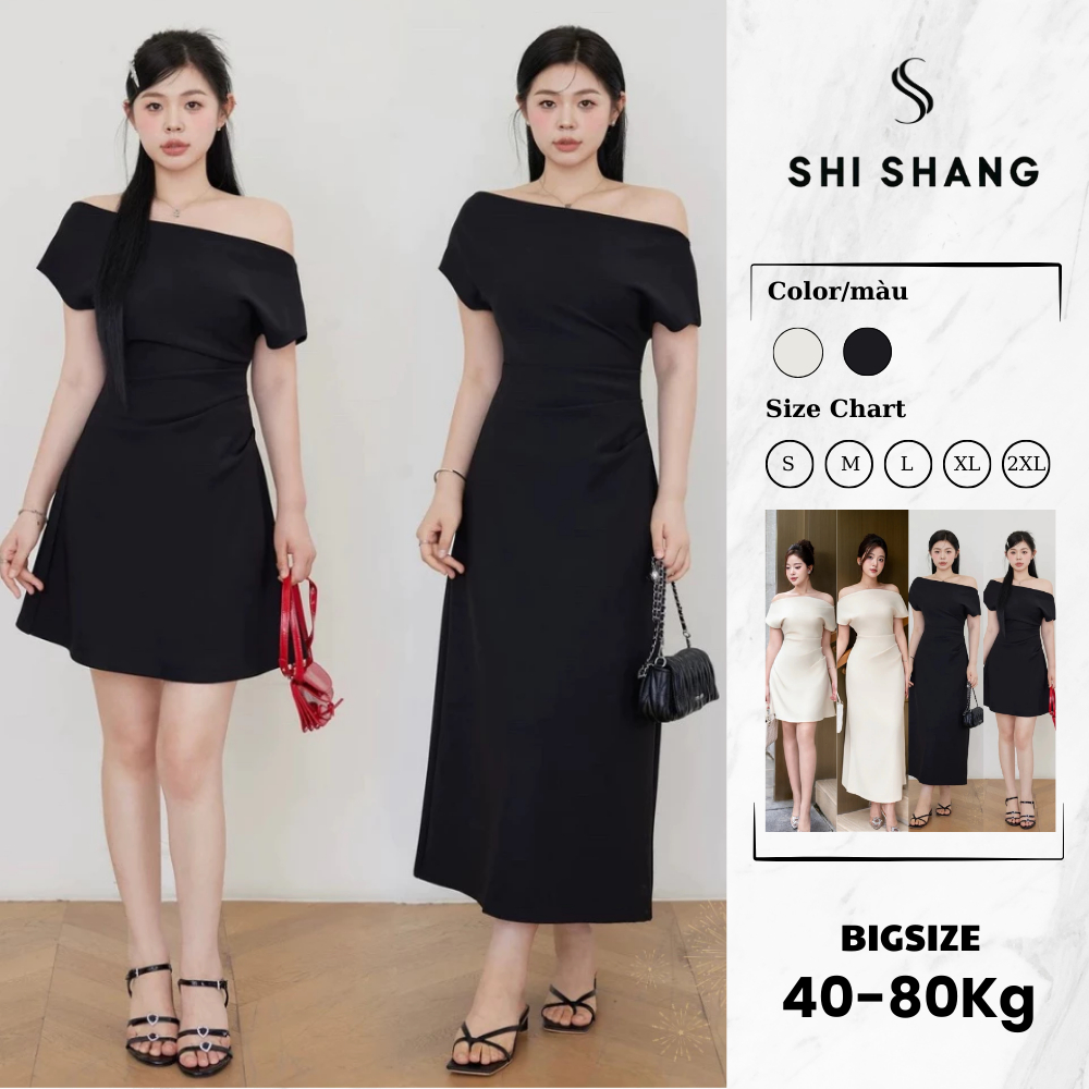 Váy thiết kế BIGSIZE 2 lớp,  lệch vai dáng A, đầm dự tiệc tiểu thư thanh lịch nhiều màu