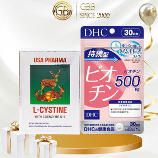   COMBO 1 THÁNG  L cystine 500mg và Biotin DHC giúp mọc tóc đẹp da    L cystine hộp 60 viên Biotin gói 30 viên  