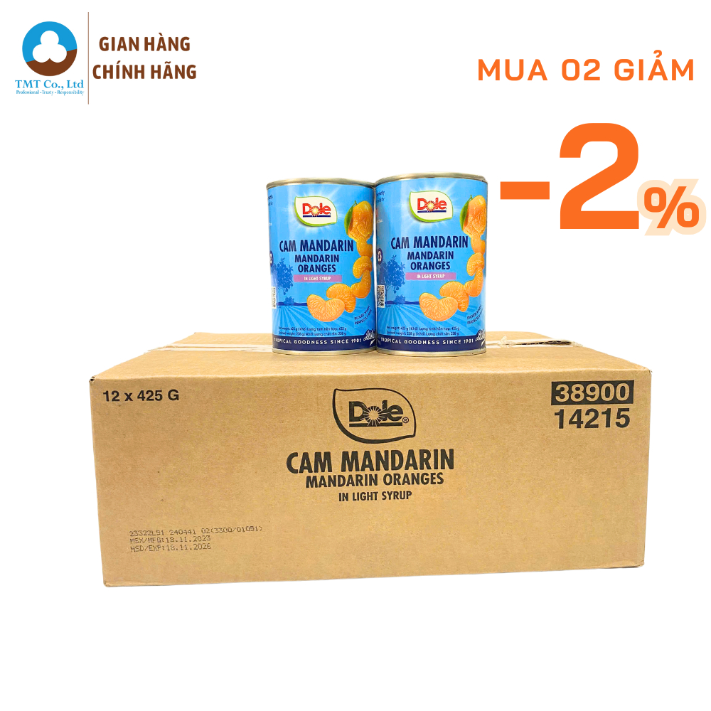 Thùng 12 lon Cam đóng lon Dole Mandarin, khối lượng 425g x 12 lon