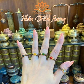  Nhẫn trầm hương 4mm hạt đá mã não Ngũ hành 5 mệnh - Trang sức phong thuỷ - Mang bình an may mắn tài lộc. Thienhuong 