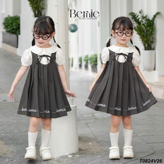 Váy bé gái xếp ly thêu viền Bernie dễ thương - Váy babydoll bé gái tay bồng 9-24kg - T0824V26