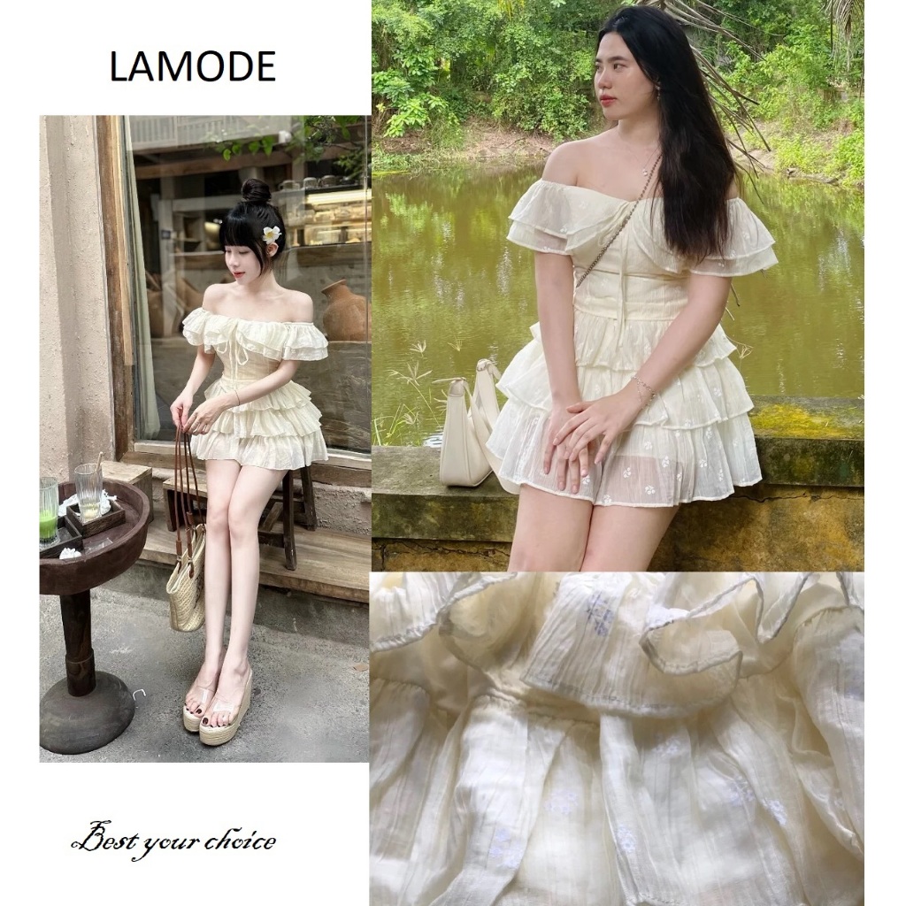 BIGSIZE-Set áo trễ vai chất tơ in hoa+ chân váy xòe L009