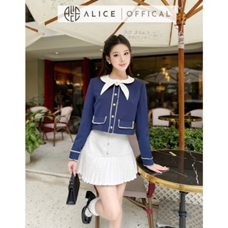 Set Váy Tiểu Thư Alice Áo Chất Gold Nhật Ép Mùng Cố Phối Nơ Kèm Chân Váy Chất Dạ Tweet Kim Sa Xếp Ly Đuôi Váy S814