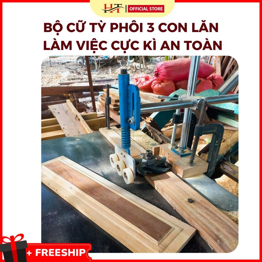 Bộ Cữ Tỳ Phôi 3 Con Lăn Chuyên Dụng Tỳ, Đè, Giữ Phôi Gỗ Xuống Mặt Máy Làm Việc Giúp Tăng Độ An Toàn