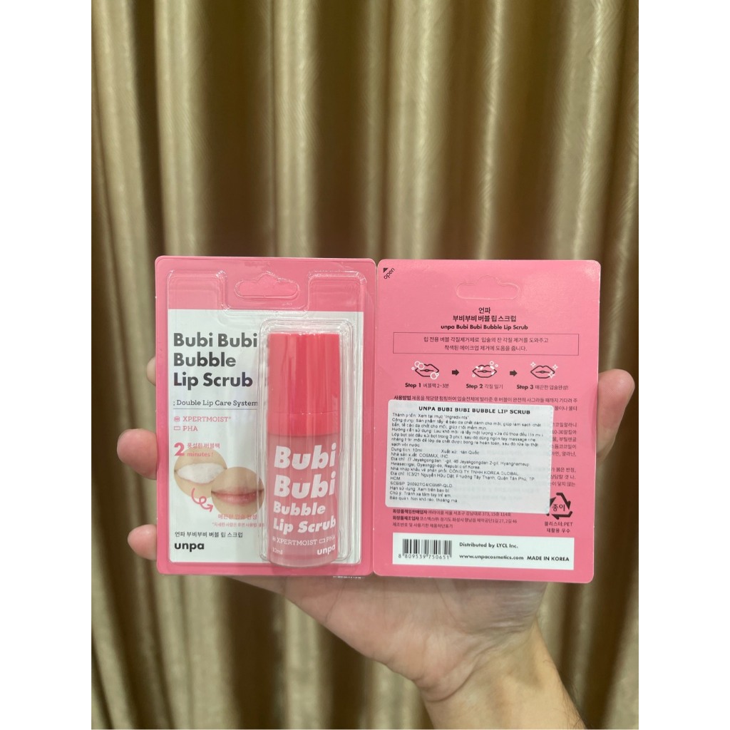 Tẩy Tế Bào Chết Môi & Son Dưỡng Môi Unpa Bubi Bubi Bubble Lip Scrub & Lip Ampule Hàn Quốc 10ml