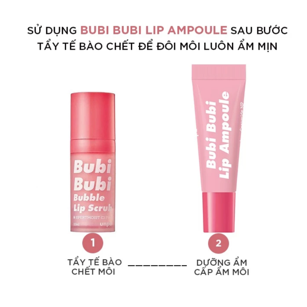 Tẩy Tế Bào Chết Môi & Son Dưỡng Môi Unpa Bubi Bubi Bubble Lip Scrub & Lip Ampule Hàn Quốc 10ml