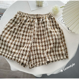  QUẦN SHORT đùi nữ KẺ Ô VUÔNG  form rộng basic chất thô mềm thoáng mát   dưới 60kg  