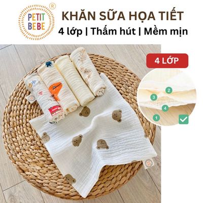 [COMBO] Khăn sữa cho bé Petit Bebe muslin thấm hút mềm mại cho làn da bé họa tiết bé trai bé gái