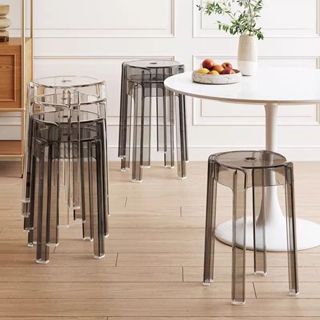 Ghế đẩu tròn trong suốt Ghế nhựa hộ gia đình Ghế đẩu dày Thoải Mái Chịu Nhiệt