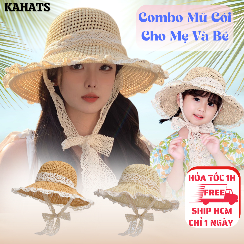 Mũ Cói Đi Biển Kahats Rộng Vành Phối Ren Xinh Xắn Cho Nữ Gấp Gọn Tiện Lợi Không Bị Mất Form | BigBuy360 - bigbuy360.vn