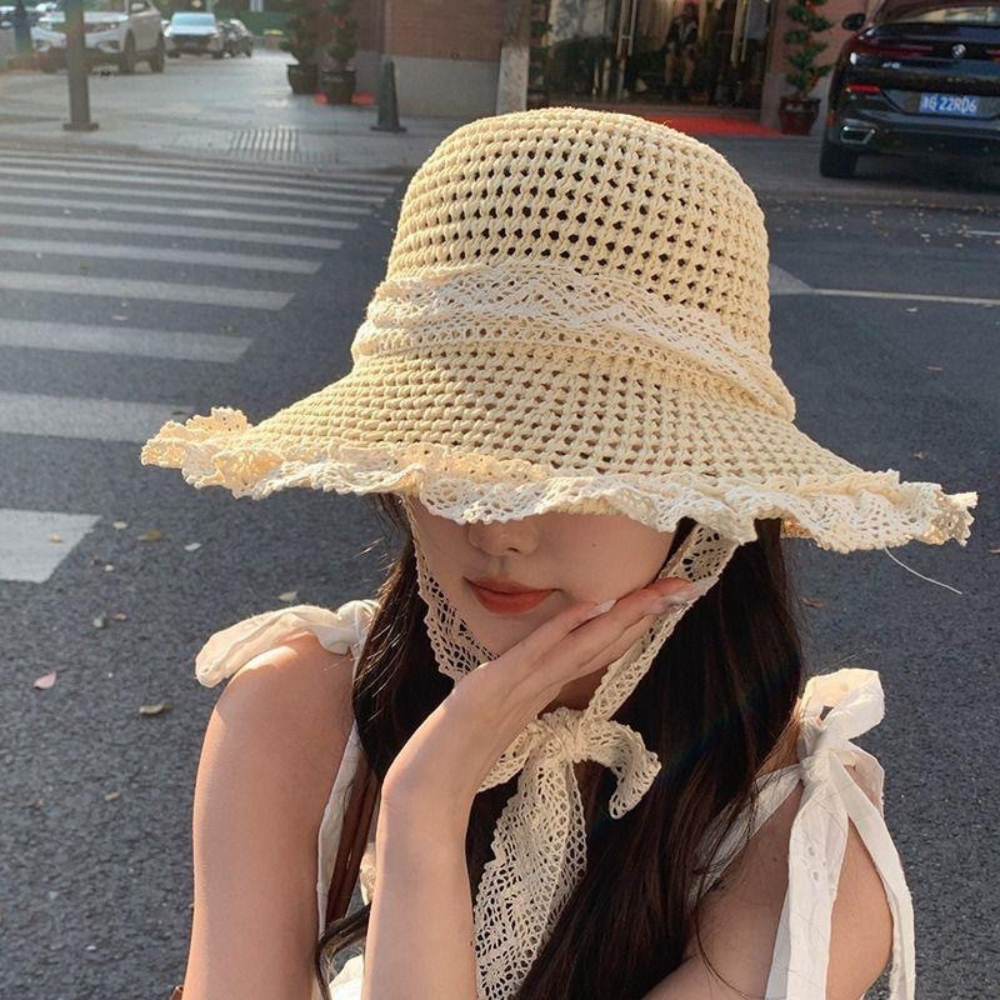 Mũ Cói Đi Biển Kahats Rộng Vành Phối Ren Xinh Xắn Cho Nữ Gấp Gọn Tiện Lợi Không Bị Mất Form | BigBuy360 - bigbuy360.vn