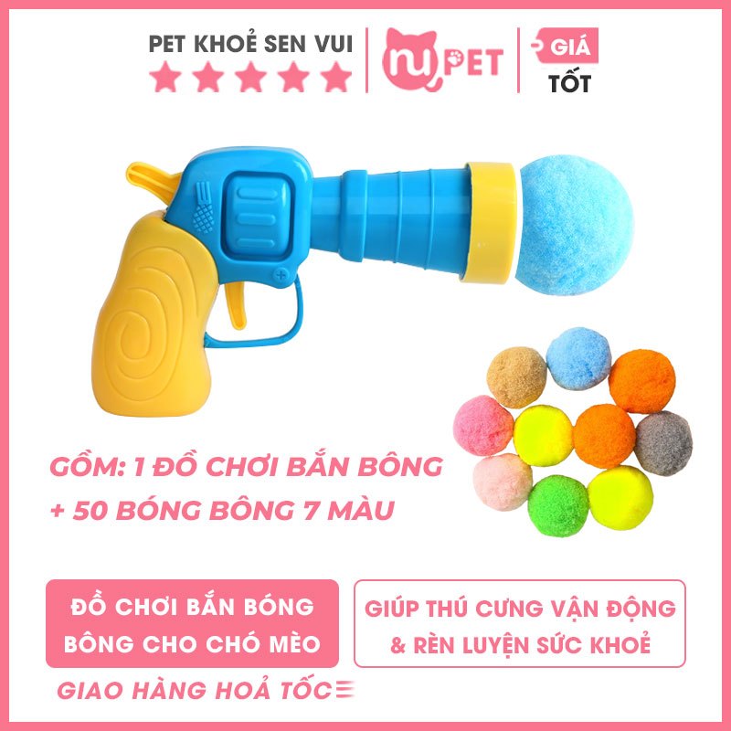 Đồ chơi bắn bóng bông cho chó mèo Nupet vui nhộn - Set 50 quả bóng bông nhiều màu sắc