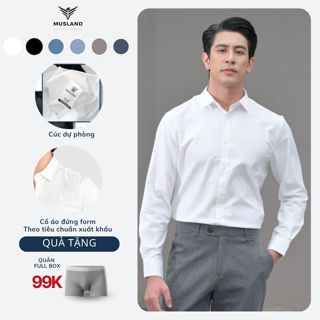Áo Sơ Mi Nam Tay Dài MUSLAND Trơn Cao Cấp Chất Liệu Bamboo Co Giãn Thấm Hút Mồ Hôi Cao Cấp Chống Nhăn SM23018