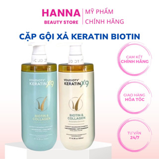 Cặp Dầu Gội Xả Voudioty Keratin X9 Biotin & Collagen 500ml Phục Hồi Giảm Rụng Tóc Hanna Beauty Store
