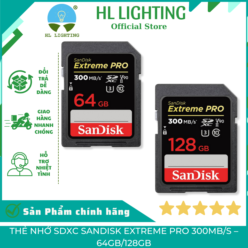 Thẻ Nhớ SDXC SanDisk Extreme Pro 300MB/S – 64GB/128GB HL Lighting