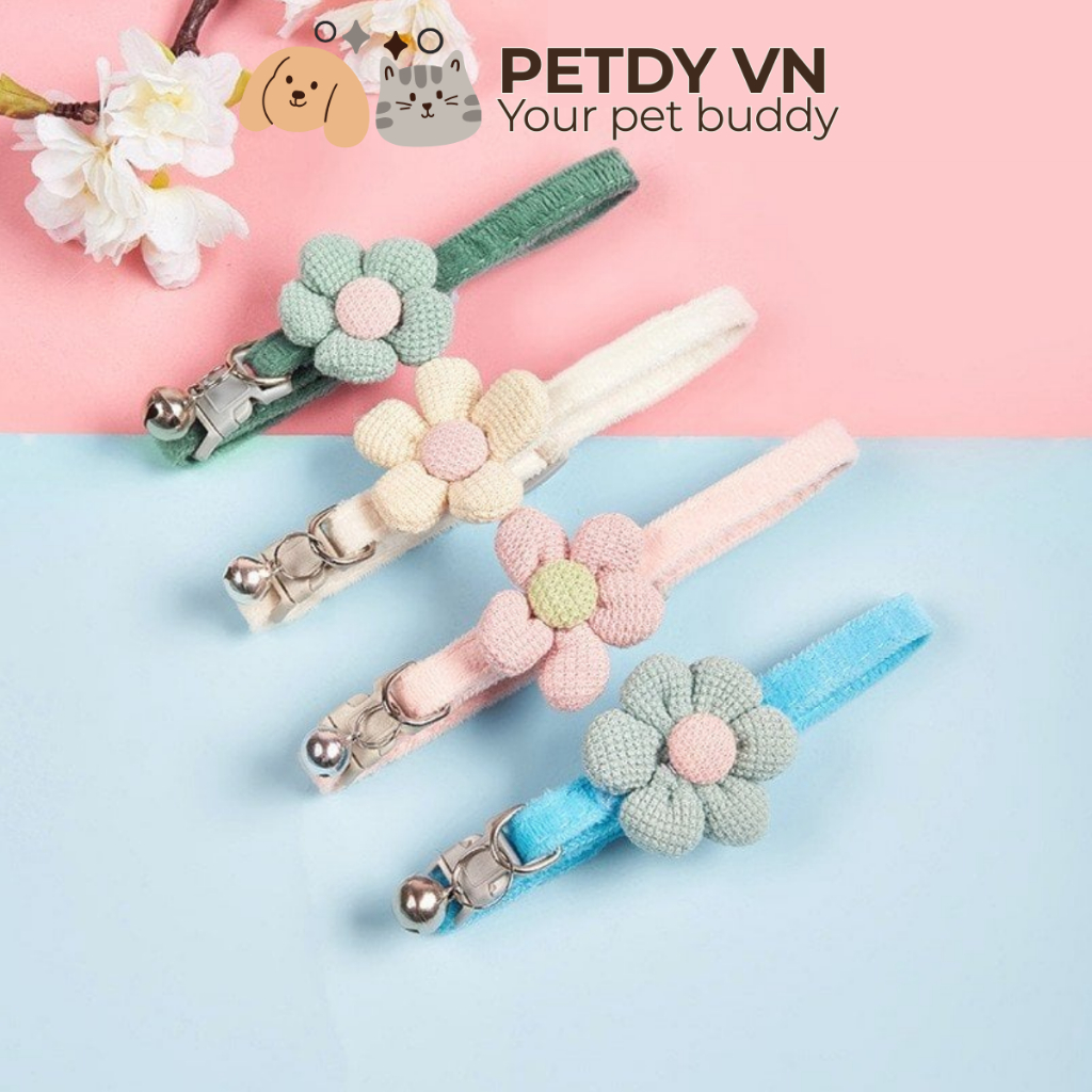 Vòng cổ có chuông cho chó mèo hình bông hoa dễ thương